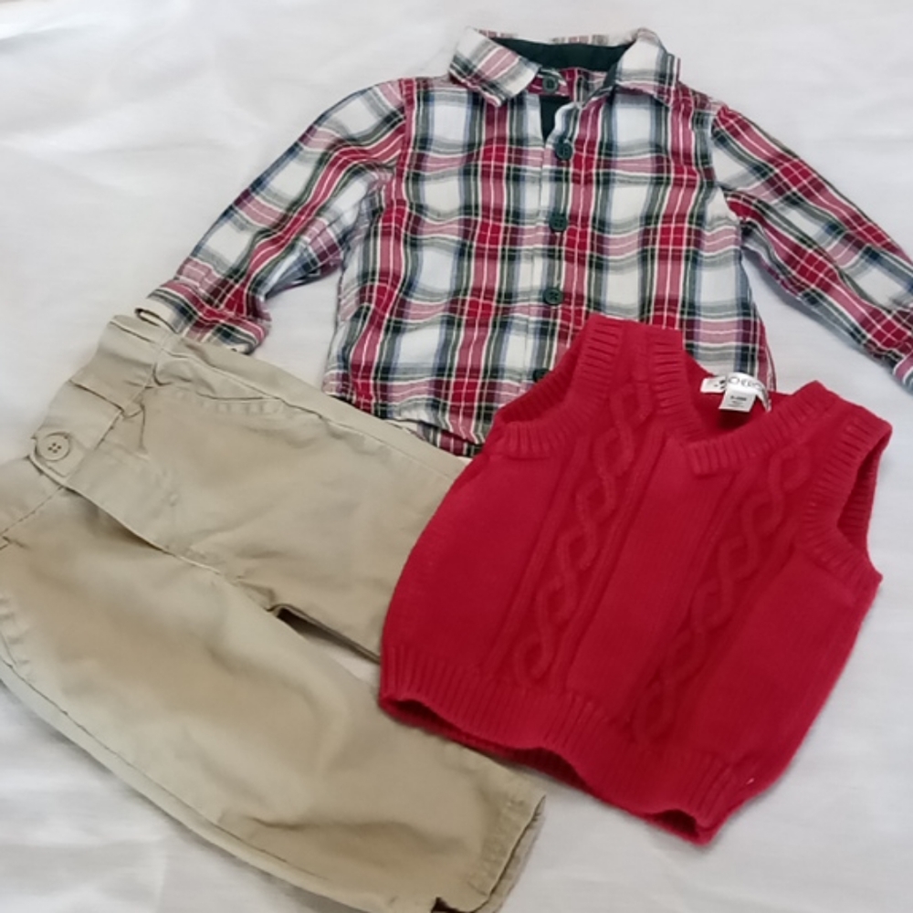 Cherokee Sweater Vest Plaid Boys Outfit Size 6-9M
